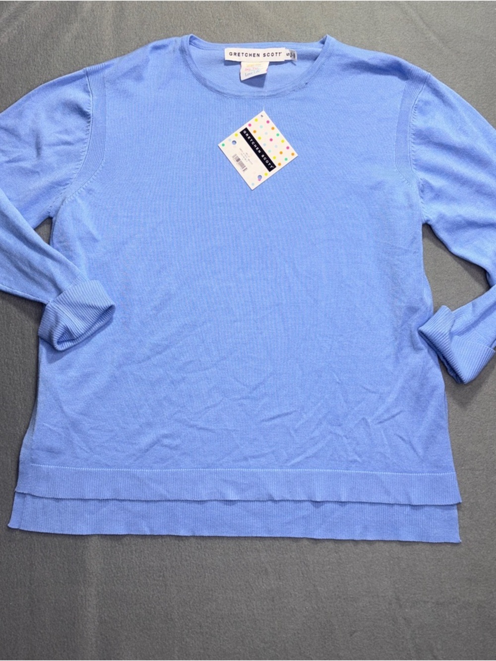 NEW NWT Gretchen Scott Designs Sneek A Peek Knit Sweater Periwinkle Blue Small